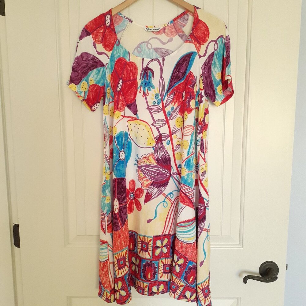 Jams World Doris Short Sleeve Swing Dress Trinity Red Blue Purple Yellow Size S